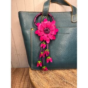 Genuine Leather Flower Purse Charm Hot Pink Daisy Flower Leather Bag Charm NEW!